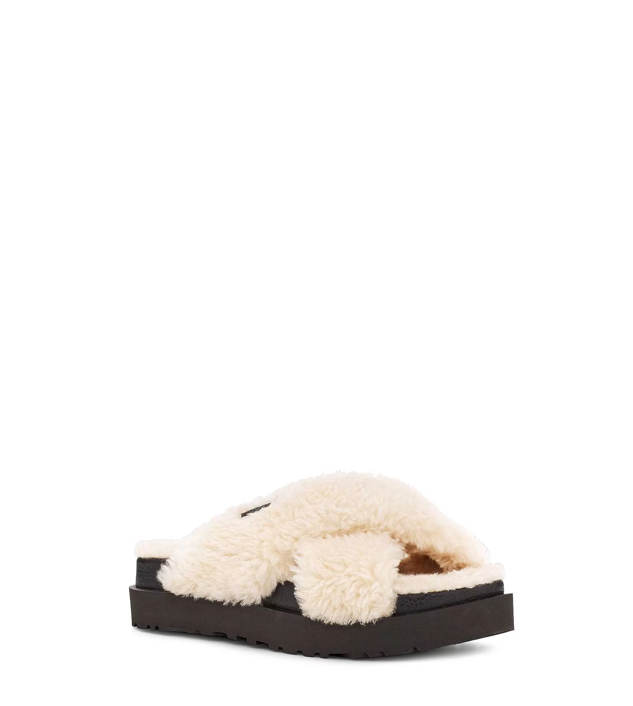 Pantoufles-UGG Diapositive croisée en sucre Fuzz Naturel / Noir